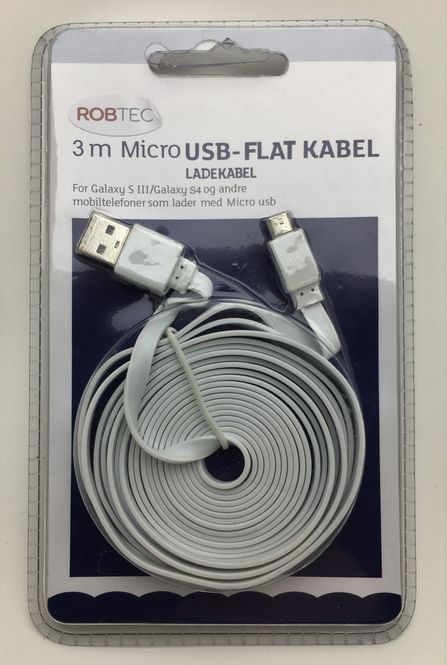 Hovedbilde Ladekabel,Flat, 3 Meter Micro USB