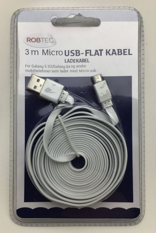 Ladekabel,Flat, 3 Meter Micro USB