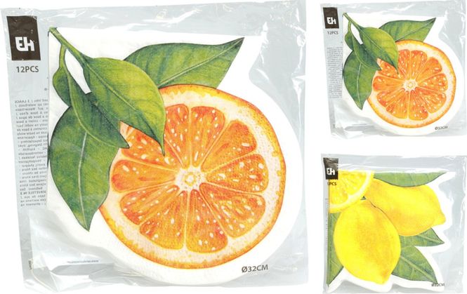 Hovedbilde Servietter; formet som appelsin og sitron 12pk