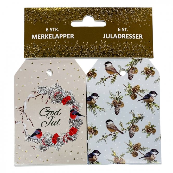 Hovedbilde Julemerkelapper selvklebende 6 pk. fugler