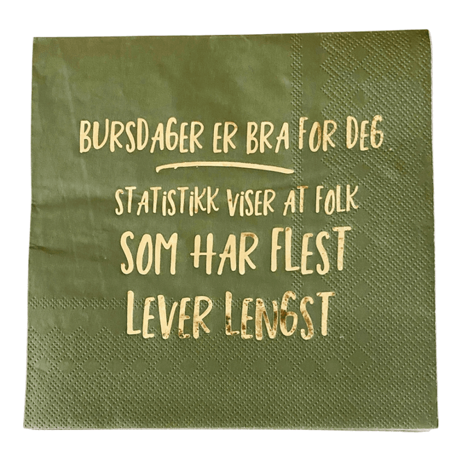Hovedbilde Servietter 20pk. Grønn Bursdager er sundt for deg