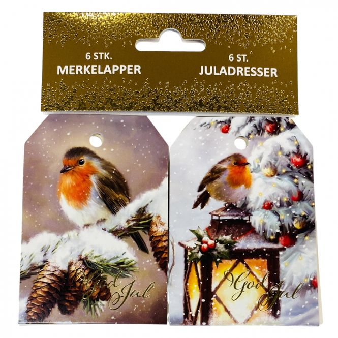 Hovedbilde julemerkelapper 6 pk. Fuglemotiv