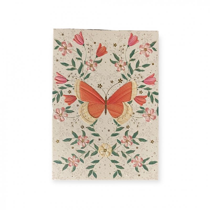 Gratulasjonskort dobbelt med konvolutt Blomster og sommerfugl