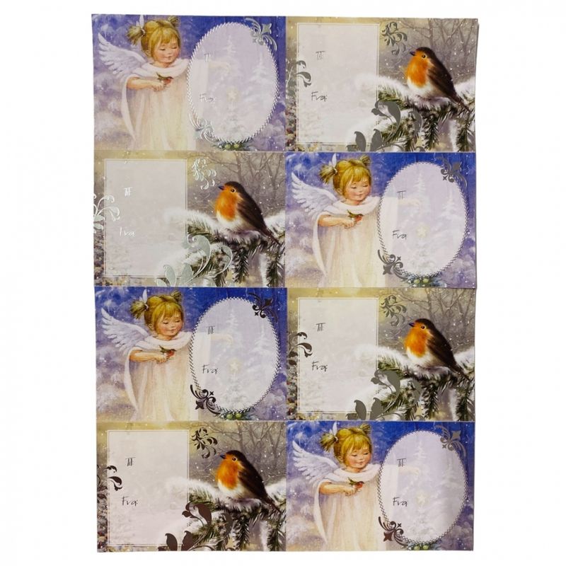 Julemerkelapper selvklebende 8 pk Fugl/Engel