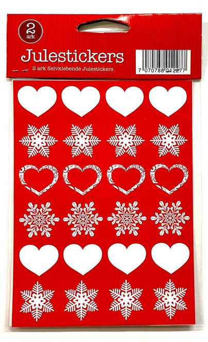 Hovedbilde Julestickers Hjerter og snøkrystaller