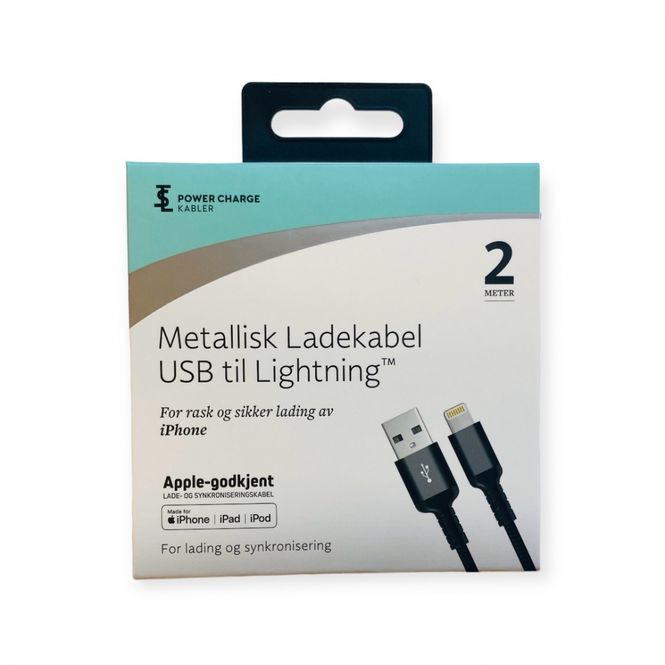 Hovedbilde Ladekabel 2 m USB til lightning Apple-godkjent