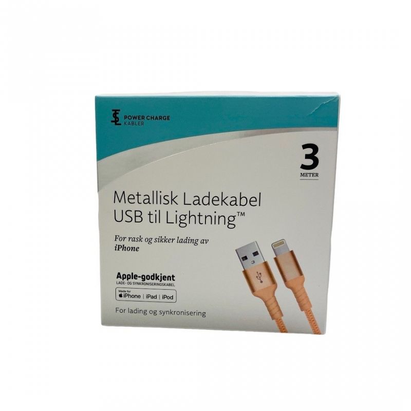 Ladekabel 3 m USB til lightning Apple-godkjent