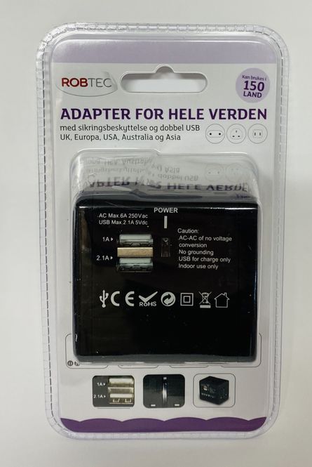 Hovedbilde Reise/strømadapter fungerer i de fleste land ...